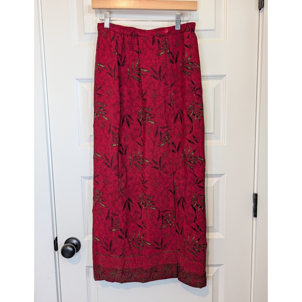 Vintage Kasper A.S.L. Red Botanical Print Maxi Skirt